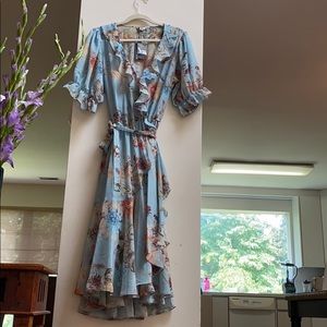 Never worn floral wrap around dress